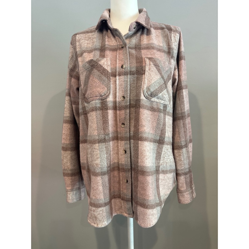 Beach lounge Women's Pink Plaid Button Down Shirt Long Sleeve Size M